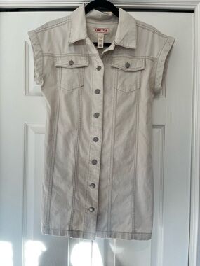 Lone Star 100% Cotton Western Button-Front Sleeveless Denim Dress in Light Beige